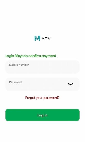 💎Step 3: Please log in to your Maya account to confirm payment. 